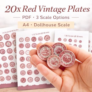 Red Vintage Miniature Plates Printable : Dollhouse Plate Decorating PDF (Digital Download)