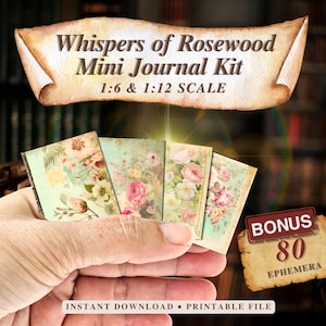 Mini Junk Journal Kit Printable | Whispers of Rosewood Wildflower Vintage Floral Book, Scrapbook Backing Ephemera, Junk Journal Pages