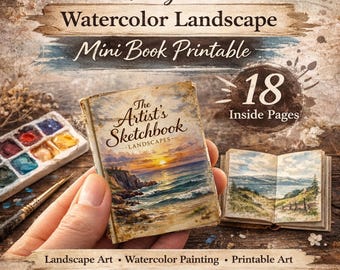 Utskrivbar minibok med akvarelllandskap i vintagestil: Dockhuskonst (PDF-nedladdning)