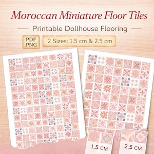 Miniature Floor Tiles Printable : Dollhouse Flooring Pink Moroccan (Digital Download)
