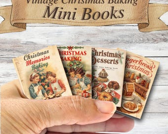 Mini libri di Natale vintage: libri di cucina retrò per le feste, miniature stampabili per diari di artigianato
