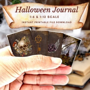 DIY Miniature Vintage Halloween Junk Journal Scrapbook Dollhouse Decorating, Miniature Printable File 1/6 1/12 Scale, minibook, miniatur Set
