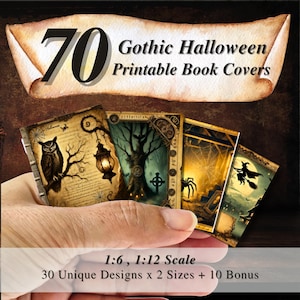 70 Spooky Gothic Vintage Halloween Mini Books Cover - Printable PDF, DIYED Haunted Dollhouse Craft, digitable downloaded, openable minibook