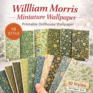William Morris Miniature Wallpaper Printable : Dollhouse Wallpaper Decor (Digital Download)