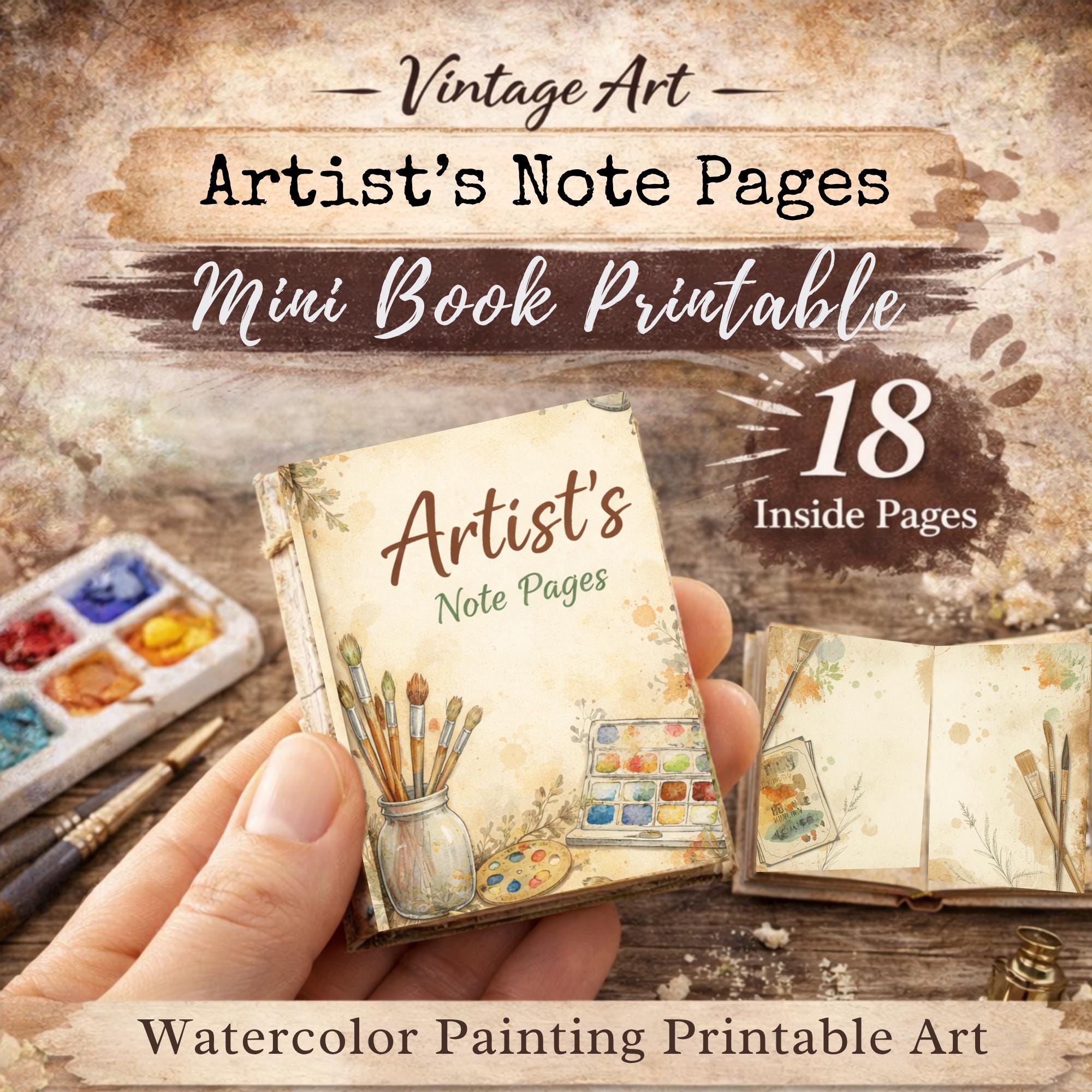 Vintage Artist Note Pages Mini Book Printable : Watercolor Painting ...