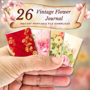 Printable Miniature Junk Journal Set - 26 Vintage Flower DIY Mini Books, Digital Download