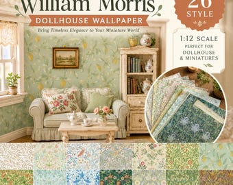 Papel pintado para casas de muñecas de William Morris: 26 diseños imprimibles de estilo victoriano Art Nouveau (descarga digital)