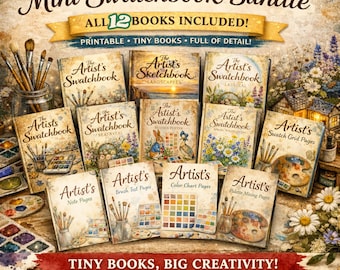 Pacchetto di mini campionari per artisti: libretti di miniature per case delle bambole stampabili (download digitale)