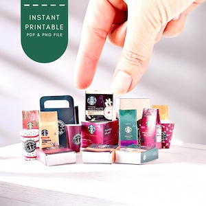 Miniature Starbucks Coffee Printable packages boxes Set 1:6 1:12 Scale Instant digitable downloaded
