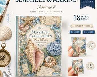 Seashell Marine Mini Journals: Vintage Watercolor Travel Diary Mini Books (Digital Download)