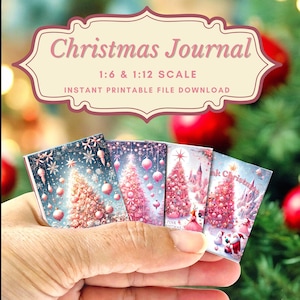 DIY Miniature Pink Christmas books mini printable tinyhouse dollhouse decorating, mini book, Christmas books, new years, holiday decoration