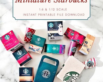 Conjunto de caixas de embalagens de café Starbucks em miniatura para imprimir, download digital instantâneo, faça você mesmo, PDF para imprimir, miniaturas, artesanato digital.