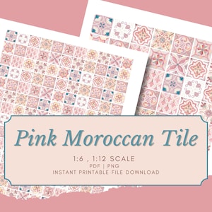Dollhouse Miniature Moroccan Flooring Tiles, PRINTABLE DIGITAL FILE Download, Dollhouse Decorating, Tinyhouse, Kitchen decor tile miniatur
