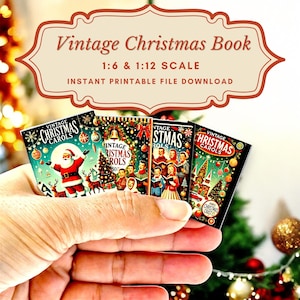 DIY Miniature Vintage Christmas Carols book, mini printable Christmas book, tinyhouse, dollhouse decorating, book lovers, holiday decoration
