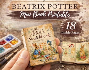 Watercolor Woodland Bunny Mini Book Printable : Vintage Art Dollhouse Miniature Swatch Book (PDF Download)