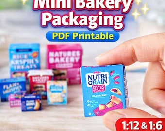 Embalagem de lanche em miniatura para imprimir - Caixas de comida para casa de bonecas, rótulo para barra de figo (download em PDF)