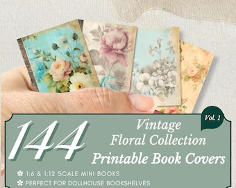 Portadas de libros en miniatura: 144 diseños florales vintage, biblioteca para casas de muñecas (Libros descargables e imprimibles en PDF)
