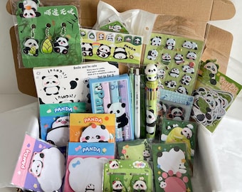 Panda Stationery Box | Cute Stationery (26 Items) | Scrapbooking Stickers | Laptop Stickers | Memo Pads | Planner
