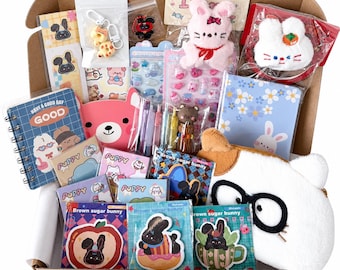 Cute Stationery Box (27 Items) | Stationery | Stickers | Notebooks | Memo Pads | Sticky Notes | Pens | Ruler | Pencil Bag | Keychains