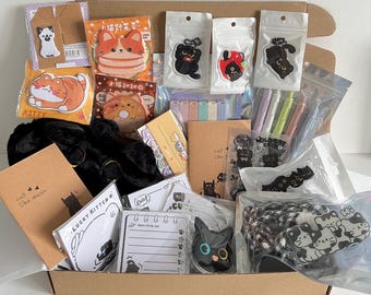 Cat Stationery Box | Cute Stationery (30 Items) | Stickers | Memo Pads | Phone Accessories | Pens | Highlighters | Sticky Notes