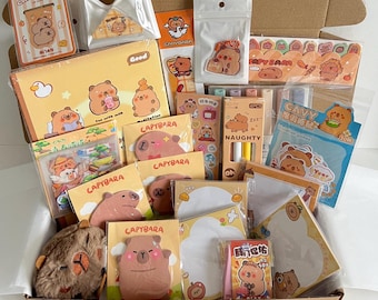 Capybara Stationery Box | Cute Stationery (29 Items) | Stickers | Sticky Notes | Memo Pads | Planner | Pens | Highlighters