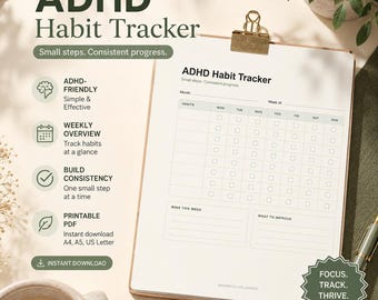 ADHD Habit Tracker Printable | Weekly Habit Grid for Neurodivergent Adults | Instant Download PDF