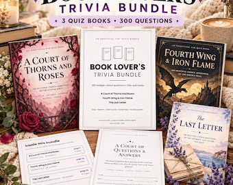 Book Lover's Trivia Bundle, ACOTAR, Fourth Wing and The Last Letter Fan Quiz Books, 300 Questions, Printable Book Club Game, Reader Gift