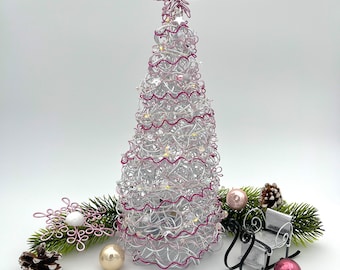 Christmas tree with LED lights, color silver-pink