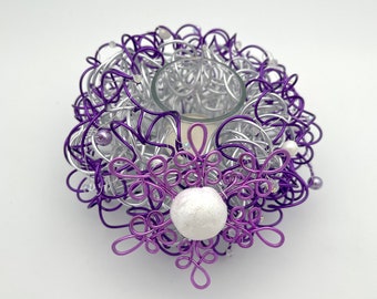 Tealight holder Christmas decoration, color purple-silver