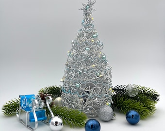 Christmas tree with LED lights, color silver-ice blue