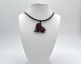 Curly Heart Necklace Black and Red with Original Swarovski Stone Red