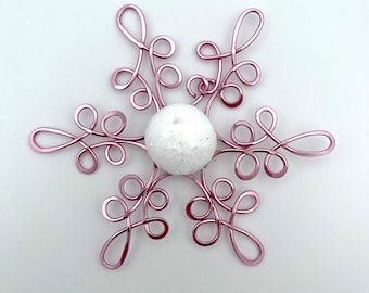 Snowflake Christmas decoration, 1.5 mm wire with glitter ball, color pink