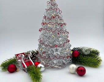 Christmas tree with LED lights, color silver-red