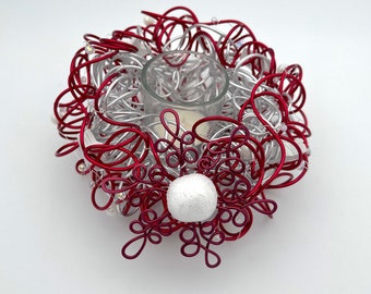 Tealight holder Christmas decoration, color red-silver