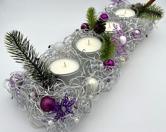 Advent arrangement with LED light chain, color silver-purple