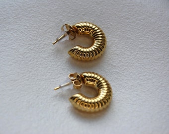 Twisted stainless steel hoop earrings, hoop earrings, 14 karat gold-plated earrings, gold earrings, gifts for her