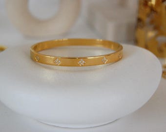 Braccialetti rigidi, Bracciale rigido con trifoglio in oro, Bracciale con trifoglio, Placcato oro 14K, Bracciale con trifoglio in acciaio inossidabile con pietre di zirconia, Regalo