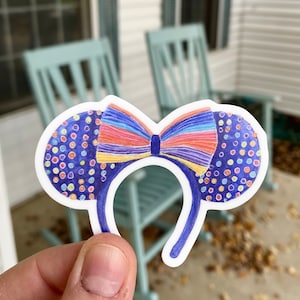 Minnie Ears Sticker, Mickey Ears Sticker, Rainbow Sparkle Hand Painted Watercolor Design