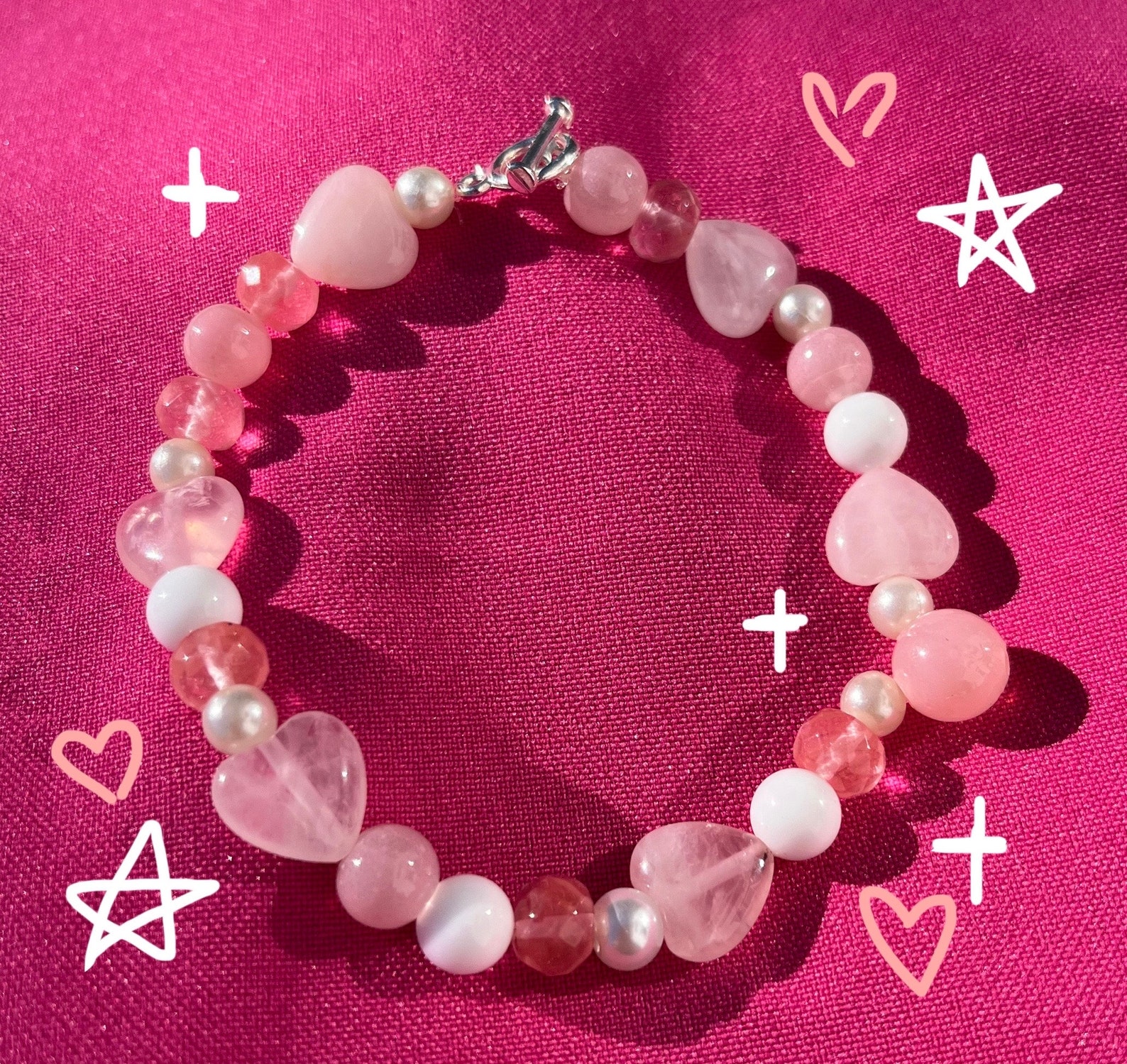 Pink Beaded Bracelet - Etsy
