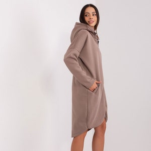 MIRA sweat jacket/coat, dark beige, long, warm, hoodie, high cotton content image 2
