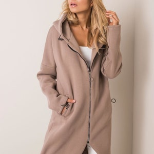 Sweatjacke/Mantel Mira, lang, Beige, Hoodie, warm, hoher Baumwollanteil Bild 1