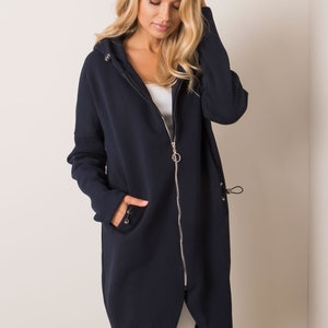 Mira long sweat jacket/coat, blue, hoodie, high cotton content, warm image 1