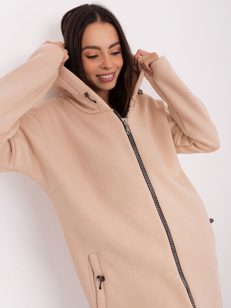 Sweatjacke/Mantel Mira, lang, Sand, Hoodie, warm, hoher Baumwollanteil Bild 3