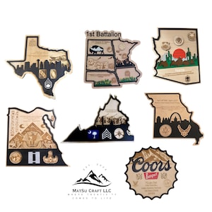 Custom Military Unique Gift - PCS Plaque - State- Country-Base- Farewell -Promotion or Retirement Gift - All Branches-Variety of Designs