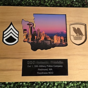 Custom Military Plaque | Personalized State or Country Shape with Background Image | PCS Plaque | Plaques Gifts | Retirement | Promotion