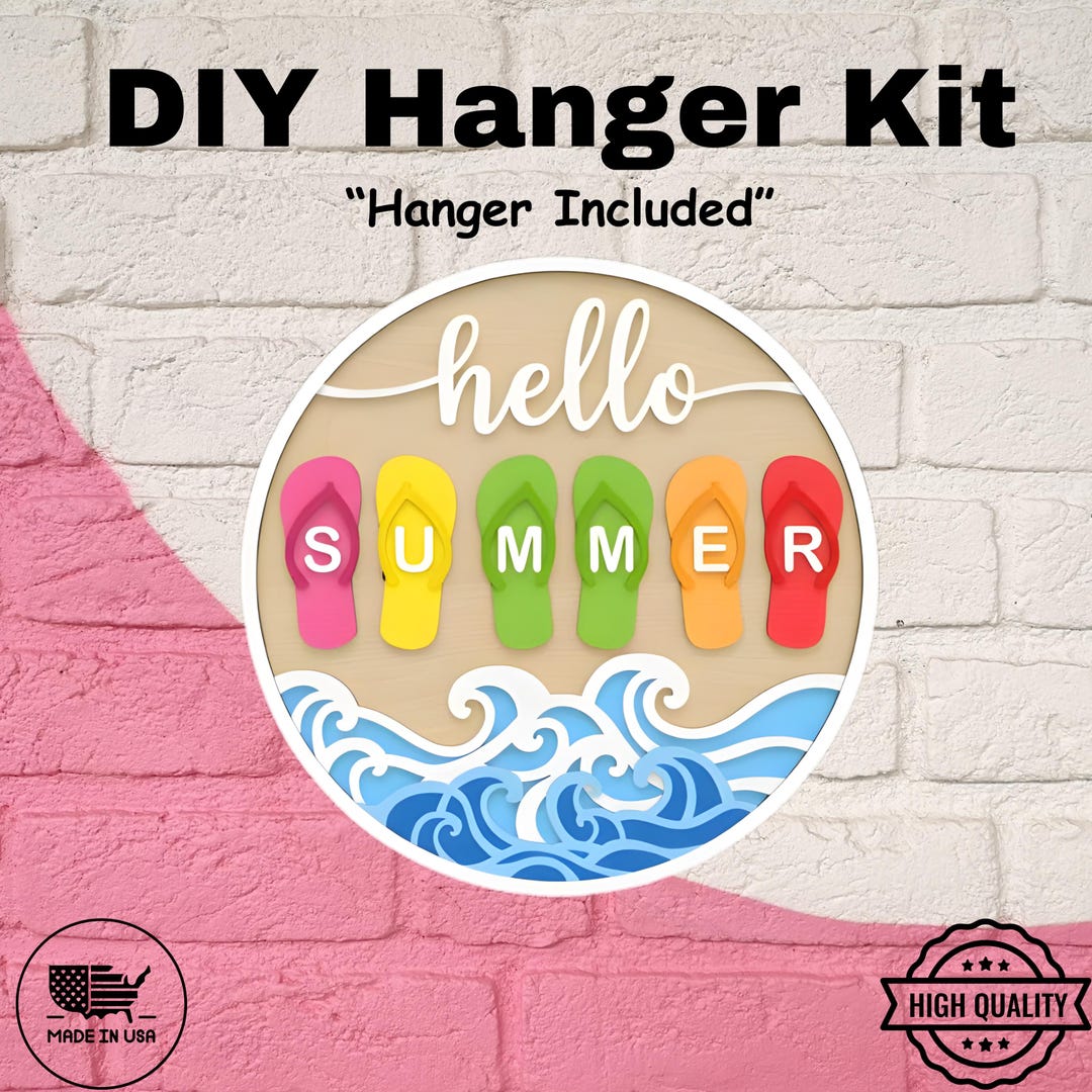 Hello Summer DIY Wood Sign Kit • Unfinished Sanded Round Door Hanger ...