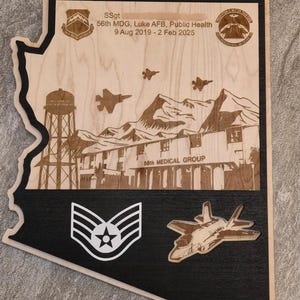 Placa militar personalizada para presente - Placa PCS - Estado-País-Base-Despedida-Promoção ou presente de aposentadoria - Todas as filiais-Horizonte da cidade