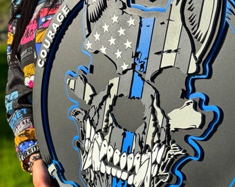 K9 Police Skull Plaque: Thin Blue Line Dog Sign, Personalized K9 Handler Gift