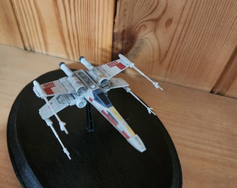 Finished Star Wars X wing display piece, completly assembled painted, weathered  and mounted to a wooden base. ideal gift and made to order.