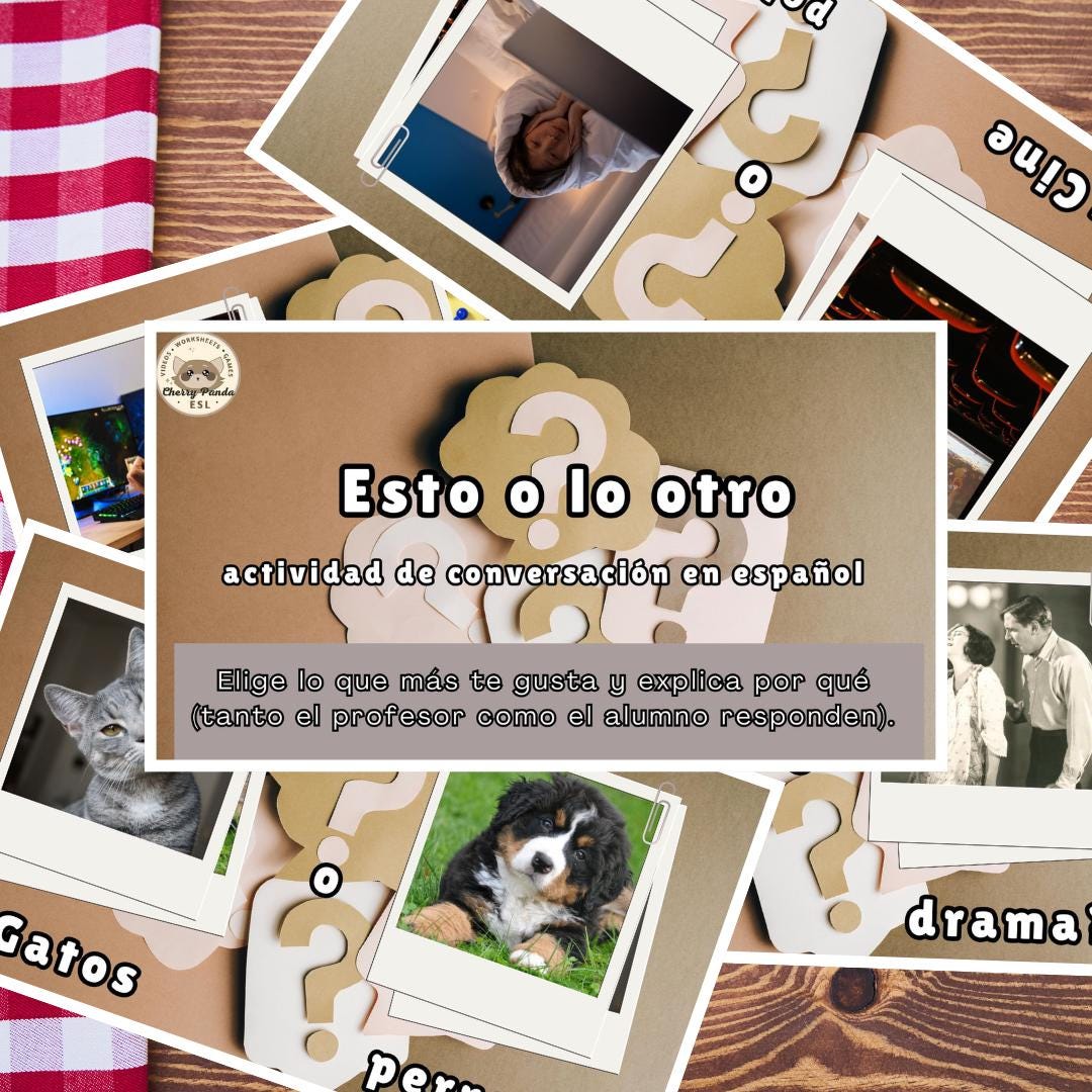 A1-C1 Spanish Conversation Starter Cards - Language Learning "either Or ...